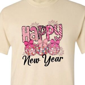 Happy New Year Pink Disco T-shirt Tan S M L XL XXL New Checkers Polka dots tee
